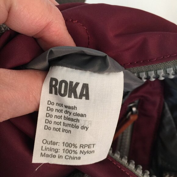 Roka London Bag Company Maroon Backpack Rucksack Gray Straps Medium Roll Top - Picture 14 of 16